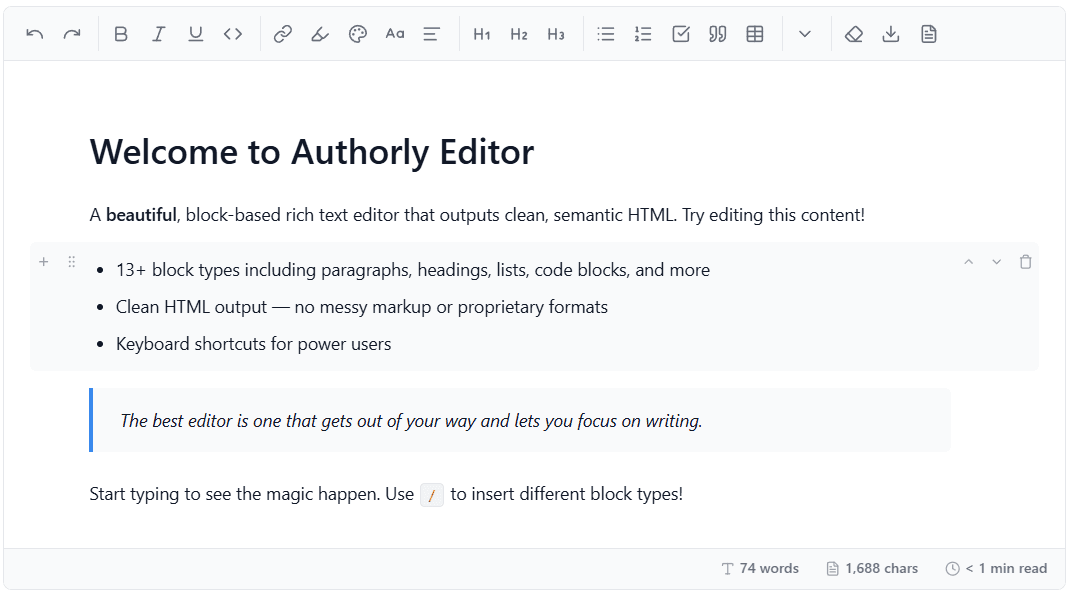 Authorly – High-Performance React Rich Text Editor